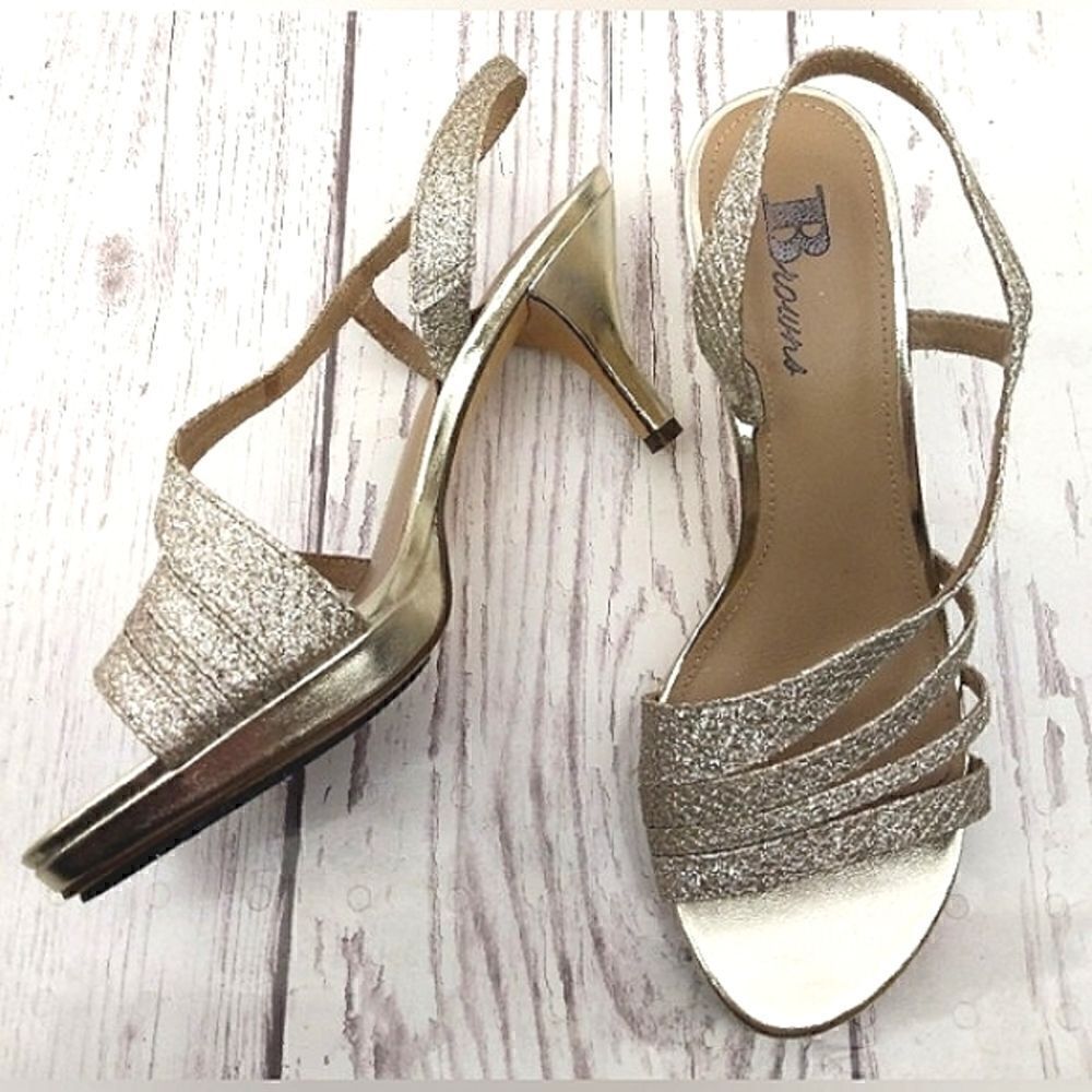 Brown's Formal Silver Gold High Heel Shoes SZ 6 Wedding Party
